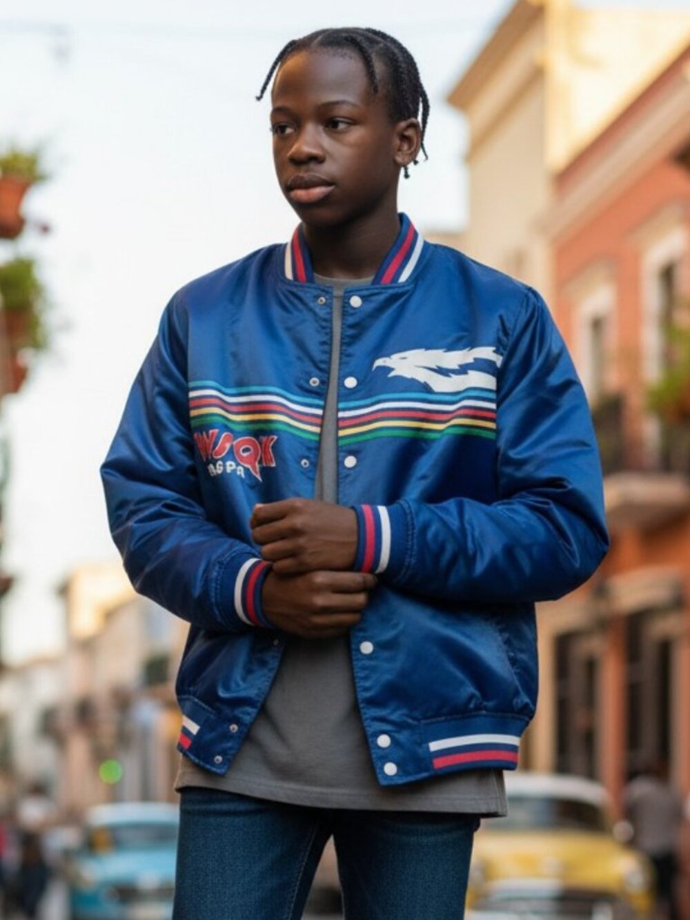 Stranger Things - Men's Stranger Things WSQK Satin Bomber Jacket - Size L